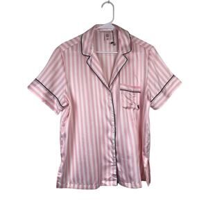 Victoria's Secret Satin Short Sleeve Pink Stripe Pajama Top NWOTS